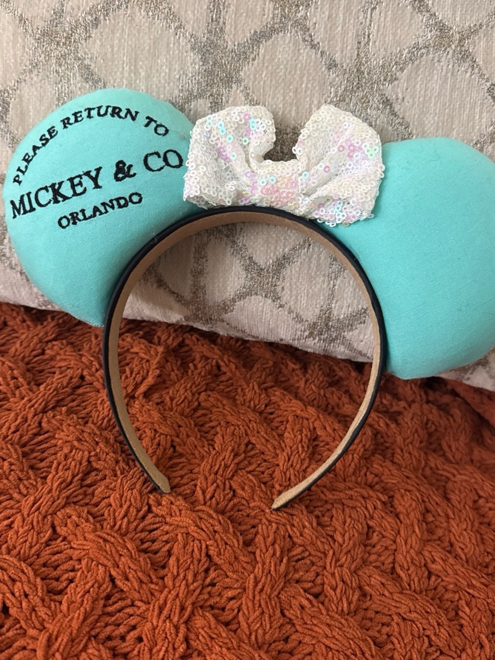 Kids Teal Minnie Ear Headband with Sequin Bow